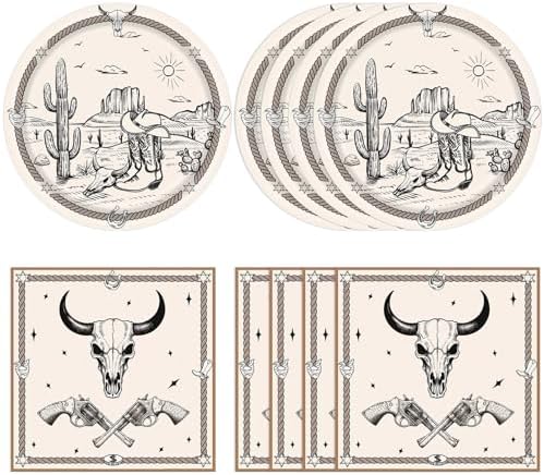40Pcs Western Birthday Party Plates and Napkins Tableware Set, Cowboy Rodeo Themed Party Decorations for First Rodeo Cowboy Birthday Baby Shower Wild West Party by Actoridae