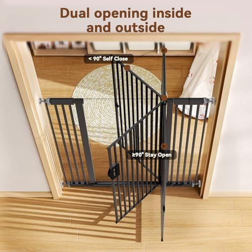 Fldofaves 57" Extra Cat Gate, Fits 29.5"-43" Wide Openings, Pressure Mounted Auto Close Tall Dog Gate with Ultra Narrow Bar Spacing, No Drill Dog Gate for Doorways, Stairs, Hallways - Image 6
