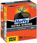Hefty Strong 30 Gallon Trash Bags, Large Trash Bag 30 Gallon Size, Durable Drawstring Enclosure, Resists Punctures, Leaks, and Tears, Black, Unscented, 56 Bags (Pack of 4) by Hefty