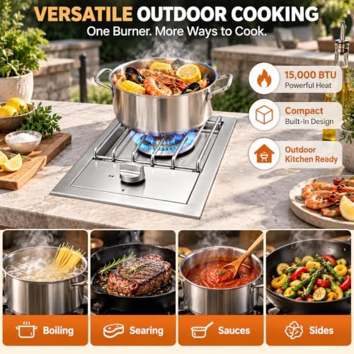 Single Grilling Side Burner for BBQ Grill Island, 15,000 BTU,Liquid Propane Side Burner for Outdoor Kitchen, Convertible to Natural Gas, 304 Stainless Steel - Image 5