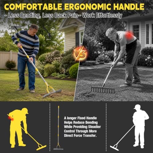 Thatch Rakes , 15-Inch Wide Thatching Rake for Cleaning Dead Grass, 55-Inch Efficient Steel Dethatcher Rake with Adjustable Metal Handle, Thatch Rakes for Lawns, Garden, Yard - Image 7