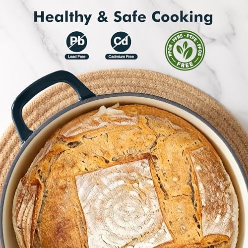 SENSARTE 6.5QT Enameled Cast Iron Dutch Oven Pot with Lid&Cotton Potholders - Image 6
