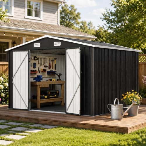 Aoxun 10x12 FT Shed Outdoor Storage Shed with Floor Black by Aoxun