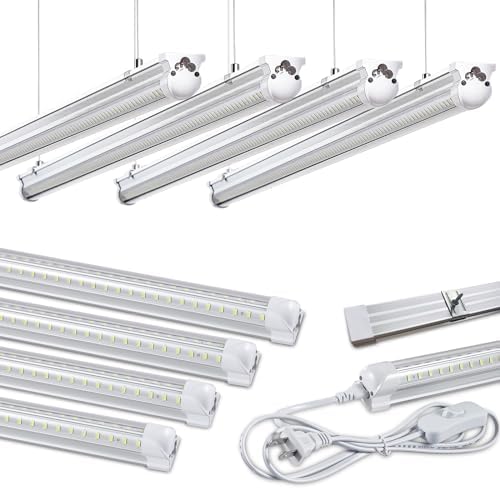 Skymoatled 8Pack 4FT LED Shop Light Garage Lights,50W 6000K 7500LM White Light,Hanging/Surface Mount,T8 4FT Tube Lamp for Warehouse Workshop Basement,Linkable LED Shop Lights,Plug and Play by Skymoatled