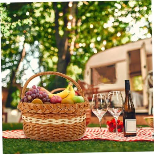 Brown Imitation Rattan Woven Handled Basket for Picnic Food Storage - Image 4