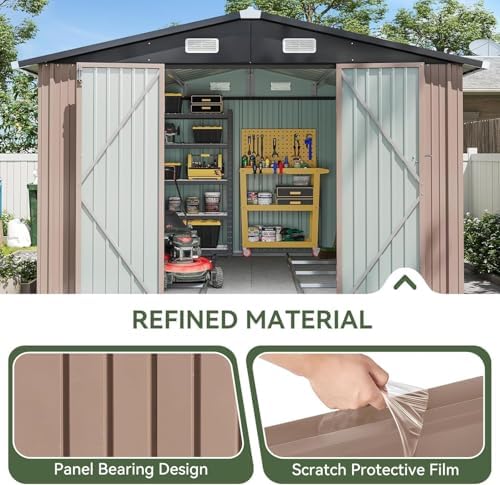 Aoxun 10x12 FT Galvanized Steel Outdoor Storage Shed with Base, Brown - Image 6