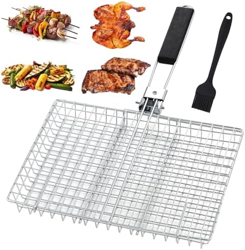 Deep BBQ Grill Basket, Lockable Grilling Basket with Basting Brush by Unknown