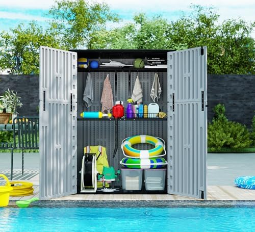 ZZM 57 Cu.ft Outdoor Storage Shed with Floor HDPE Double-Wall Resin Sheds Outdoor Storage, Lockable Weatherproof Storage Cabinet Fit for Garden Tools, Garage can, Bike, Patio Furniture, Grey - Image 2