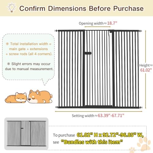 Lumizone Extra Tall Cat Gate 61.02" High 63.39"-67.71" Wide Pet Gate Black - Image 2