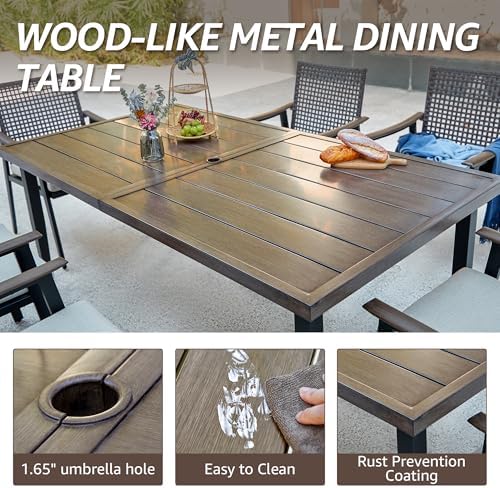 NATURAL EXPRESSIONS 7 Piece Patio Dining Set for 6,Rattan Wicker Swivel Patio Dining Chairs with Cushions,Aluminum Woodgrain Armrest, 65" Large Dining Table with Umbrella Hole for Yard, Garden,Pool - Image 6