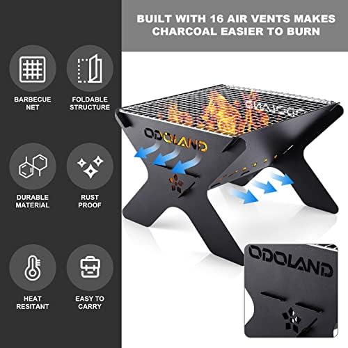 Odoland Camping Campfire Grill, Portable Folding Charcoal Grills for BBQ - Image 5