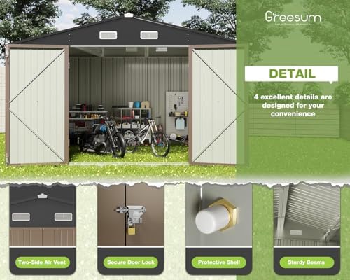 Greesum 10 x 10 FT Metal Outdoor Storage Shed, Brown - Image 7