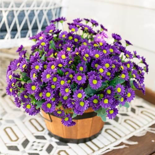 Daisy Artificial Flowers for Outdoors Autumn Fall Decoration, 6 Bundles Fake Mums Purple Silk Flowers for Outside Look Real UV Resistant Faux Flowers Plants for Planter Front Door Home Indoor Porch - Image 3