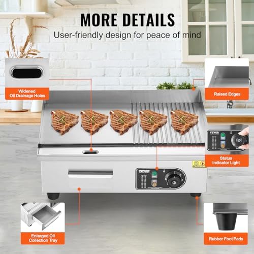 VEVOR Commercial Electric Griddle, Countertop 22" Half Flat Top Griddle - Image 6
