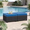 Aoxun 2 Piece Patio Sofa Ottomans with 4" Thick Cushions, Wicker Outdoor Couch Extension Set, All-Weather Rattan Seating Accessory for Backyard Furniture, Peacock Blue by Aoxun