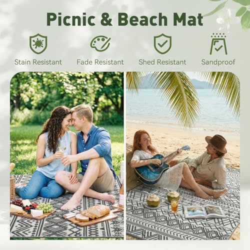 MontVoo Outdoor Rug Carpet Waterproof 5x8 Outdoor Patio Rug Mat Reverisble Plastic Straw Outdoor Rug for RV Camping Picnic Beach Balcony Boho Grey - Image 5