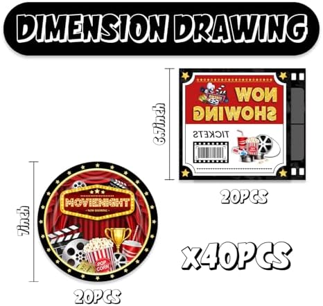 40Pcs Movie Night Party Supplies, Now Showing Themed Plates and Napkins Set, Serves 20 Guests, Perfect for Movie Night Party Decorations - Image 4