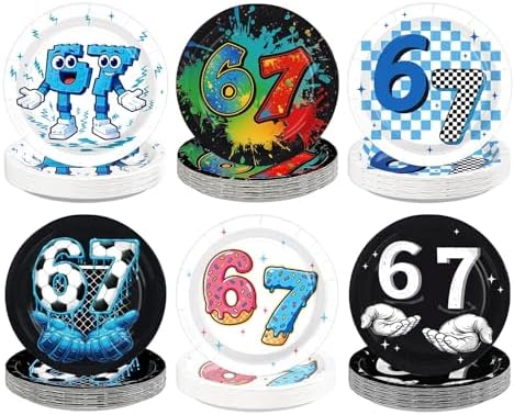 60Pcs Funny 6 7 Paper Plates 7" Heavy Duty Six Seven Theme Plates by Greencian