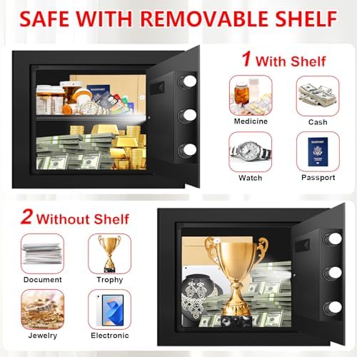 1.3 Cuft Small Fire Proof Safe for Home Documents, Anti-theft Safes for Home Use Fire and Water Proof with Combination Lock, Smart Alert System and Removable Shelf, Digital Document Safe for Jewelry - Image 5