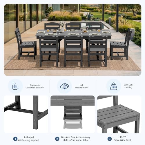 KINGYES Outdoor Armless Dining Chairs Set of 6,HDPE Patio Chairs,Grey - Image 4