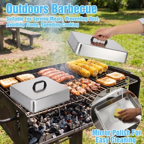 2pcs Rectangular Basting Cover, Stainless Steel Grill Cover Lid for Flat Top Griddle, 13"x11.1"x2.6" Heavy Duty Cheese Melting Dome, Commercial Grade Griddle Accessories for Outdoor BBQ - Image 6