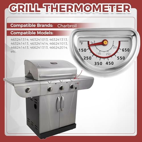 BBQ Grill Lid Thermometer, Stainless Steel Temperature Gauge Heat Indicator Replacement Fit for Charbroil Grill, Replaces 463241314, 463241313, 463241413, 463241414, 463241013 - Image 4