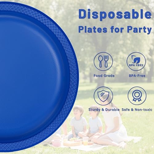 WELLIFE Royal Blue Plastic Plates 10 Inch 50 Count - Image 5