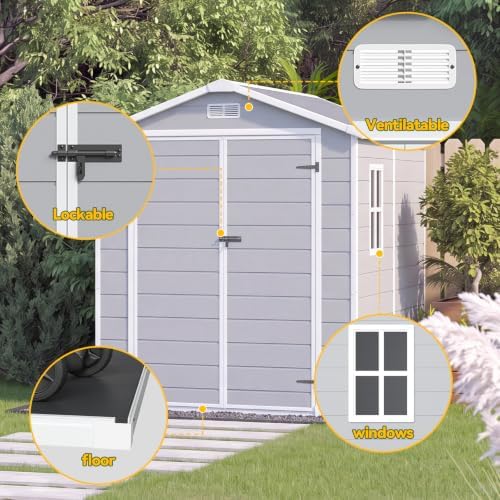 Aoxun Resin Outdoor Storage Shed, 6x8 FT Outdoor Shed with Floor, Gray - Image 7
