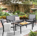 Greesum 4 Pieces Patio Furniture Set, Outdoor Conversation Sets for Patio, Lawn, Garden, Poolside with A Glass Coffee Table, Gray by BuynowfromGreesum