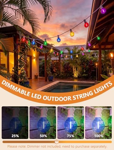 LED Outdoor String Lights Plug in, 25FT 27 G40 Shatterproof Multicolor Bulb - Image 3