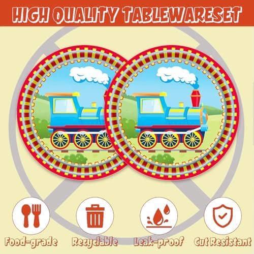 40pcs Yellow Happy Train Party Supplies Warning Train Theme Tableware Set Including Plates Napkins for Train party Boys Girl Birthday Baby Shower,Suitable for 20 Guests - Image 3