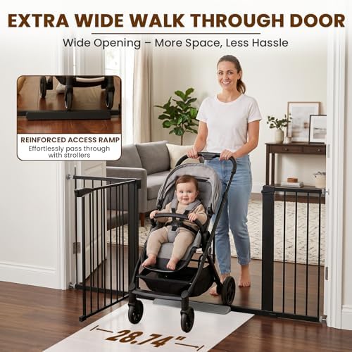 Mumeasy 36-63" Extra Wide Baby Gate for Stairs, 28.74" Walk Through Large Dog Gate for Doorways & Hallways, Auto Close Pet Gate Indoor, Pressure Mounted Child Wide Long Safety Gate for House, Black - Image 4