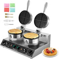 VEVOR Commercial Waffle Maker, Dual-Head Round Waffle Baker Machine, 2460W Non-Stick Stainless Steel Belgian Waffle Iron with Temp and Time Control, Handle, for Restaurant Bakery Snack Bar Family by VEVOR