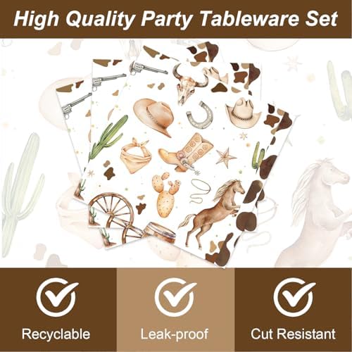 48pcs Cowboy Party Decoration Set,16 Dessert plate,16 Napkin And 16 Fork,Cowboy Disposable tableware for 16 persons,Used for Cowboy Party Supplies - Image 4