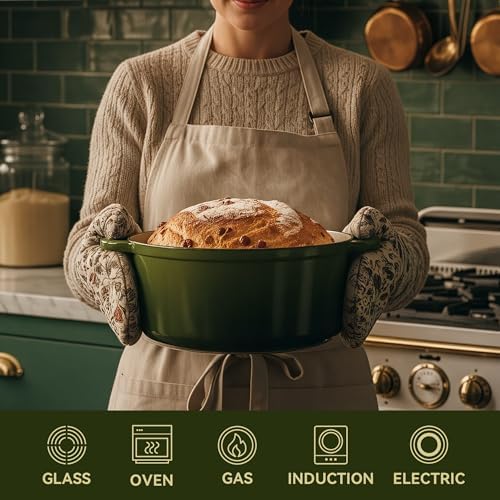 4.5 Quart Dutch Oven Pot with Lid, Non Stick Enameled Cast Iron Dutch Oven for Bread Baking, Heavy-Duty, Oven Safe Ceramic Cookware Up to 500°F for Baking, Braising, Stews, Roasting, Golden Green - Image 4
