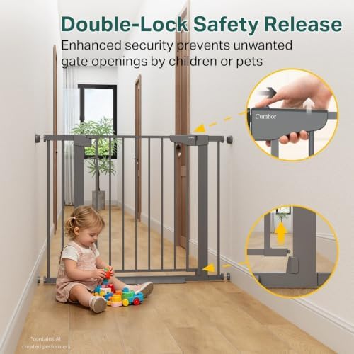 Cumbor 30-40.6 in Baby Gate for Stairs and Doorways, Dog Gate Cool Gray - Image 3