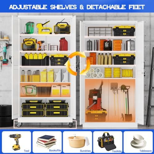 GAIOUS 73.6" Tall Metal Storage Cabinet with Lock and Wheels, File Cabinet - Image 3