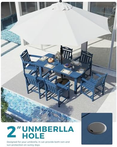 Ciokea HDPE Outdoor Patio Dining Table, All-Weather Furniture, Navy Blue - Image 4
