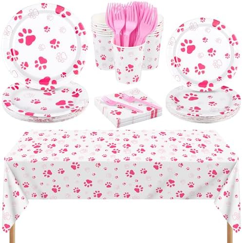 Kochorie 121 Pieces Pink Dog Paw Print Party Supplies Tableware Set by Kochorie