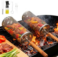 Rolling Grill Basket,7-Piece BBQ Set,Stainless Steel Grilling Basket with Lid and Removable Wooden Handle, BBQ Grill Accessories for Vegetables, Shrimp, Meat ,Outdoor Cooking Perfect Gifts for Men Dad Husband by Unknown