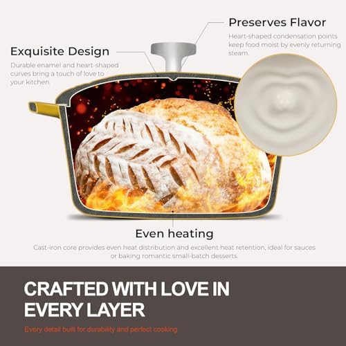 Overmont Enameled Cast Iron Dutch Oven - 2QT Heart-Shaped Mini Pot with Lid - Image 2
