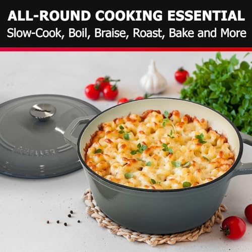 MUELLER HOME 7.5 QT Enameled Cast Iron Dutch Oven, Heavy-Duty, Oven-Safe up to 500° F & Across All Cooktops, Casserole Dish and Braiser Pan with Lid and Stainless Knob, Grey - Image 5