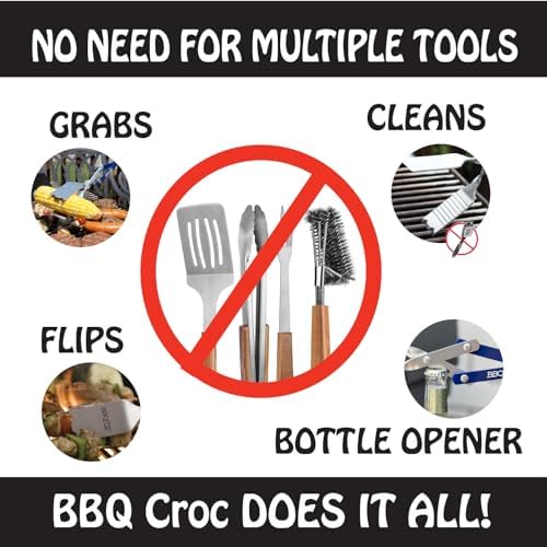 BBQ Croc 3 in 1 Barbecue Tool 18-inch - Light and Long Tongs, Spatula and Grill Scraper (Blue) (18 inch Without Flashlight) - Image 4