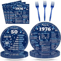 96Pcs 50th Birthday Party Paper Plates and Napkins 50th Birthday Supplies for Men and Women Disposable Dessert Plates Back in 1976 Blue Silver Tableware 1976 Birthday Gatherings Decorations by Oitnlaughter