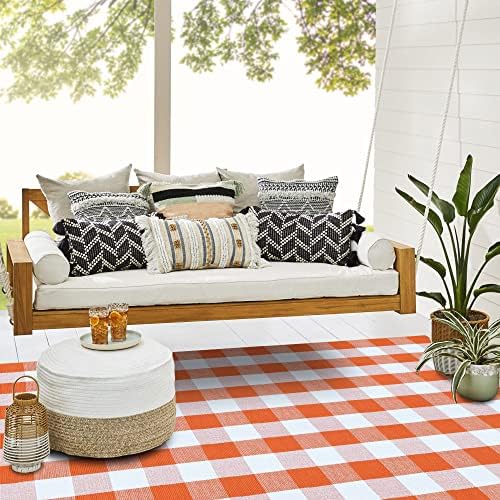 SEEKSEE Halloween Decor Buffalo Plaid Rug 4' x 6' Orange and White Large Front Door Mat, Layering Area Rug, Halloween Rug for Outdoor Patio Entryway Indoor Living Room Kitchen Dining Room Decor - Image 4