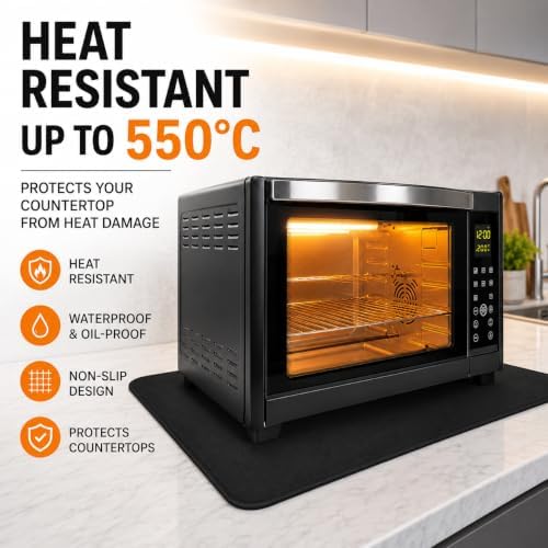 FLASLD Heat Resistant Mat for Air Fryer Site on, Fireproof Silicone Mats for Kitchen Counter, Countertop Protector, No-slip and Waterproof (12"X18", Black) - Image 6