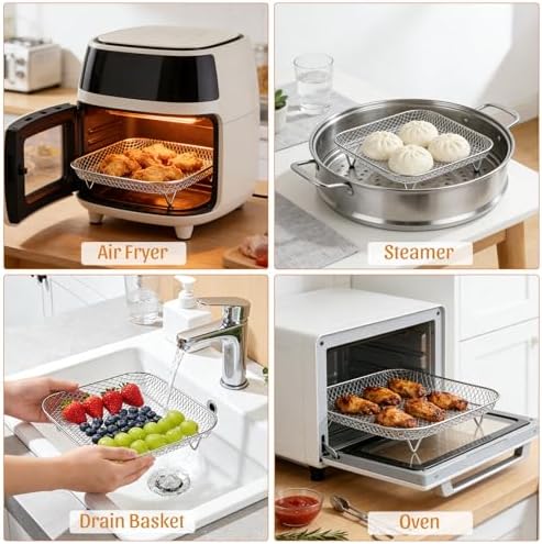Air Fryer Rack Square,8.2 inch Stainless Steel Air Fryer Grill Basket with 25pcs Liners Stackable,6-8 QT Air Fryers Accessories for Cosori, Instant Vortex 6QT XL, Ninja Pro XL 6.5 QT - Image 5