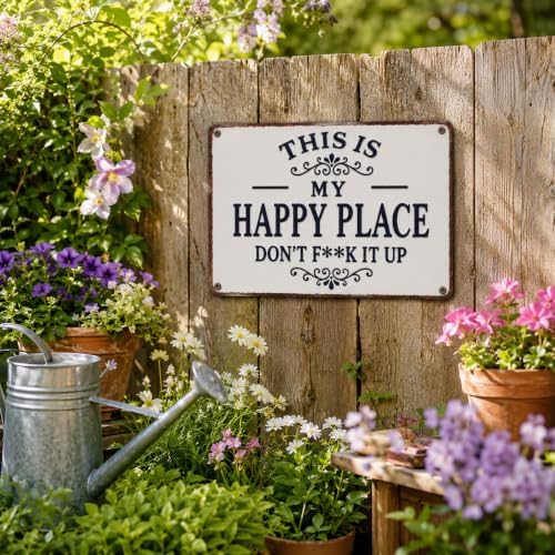 BHOKEM Funny Garden Sign My Happy Place Vintage Tin Sign 8x12 INCH - Image 6