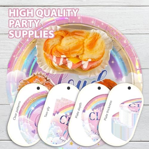 168Pcs on Cloud 9th Birthday Party Supplies Rainbow Clouds Nine Plates and Napkins We are on Cloud Nine Tableware Set for Girls Ninth Birthday Rainbow Themed Party Supplies, Serves 24 - Image 3