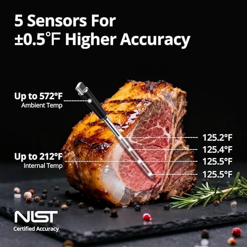 INKBIRD WiFi 5G Wireless Meat Thermometer Digital, 4 Sensor Smart Bluetooth Digital Food Thermometer, NIST Approved Accuracy 0.5°F, Temp Alarms for Rotisserie Air Fryer Sous Vide Grill Oven BBQ - Image 3